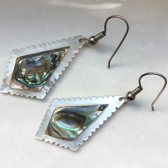 Vintage Abalone Shell & Mother of Pearl Dangle Earrings Pierced - Picture 12 of 15